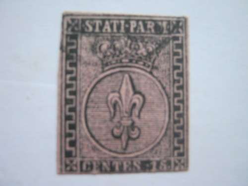 PARMA - 1852 DEFIN ISSUE `BOURBON FLEUR-DE-LIS` (IMPERF) - 15c BLACK ON PINK - SINGLE - USED