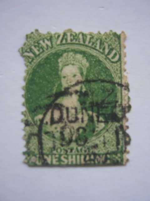 New Zealand - 1864-67 Defin Issue "QV" - 1/- Yellow-green - Single - Used