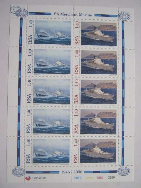 RSA - 1996 50th ANNIV OF SA MERCHANT MARINE - R1,40 - FULL SHEET OF 10 - MNH
