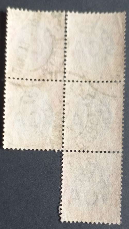 INTERPROVINCIAL - TRANSVAAL DEFIN ISSUE KEVII - 6d BLACK/ORANGE - BLOCK OF 5 - POSTMARK `DURBAN`