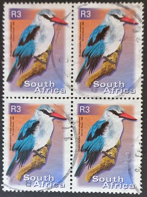 RSA - 2000 7th DEFIN ISSUE - R3 WOODLAND KINGFISHER - BLOCK OF 4 - POSTALLY USED