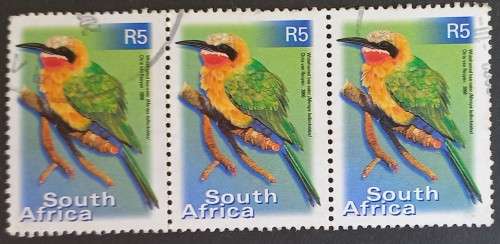 RSA - 2000 7th DEFIN ISSUE - R5 WHITE-FRONTED BEE-EATER - HORIZONTAL STRIP OF 3 - POSTALLY USED