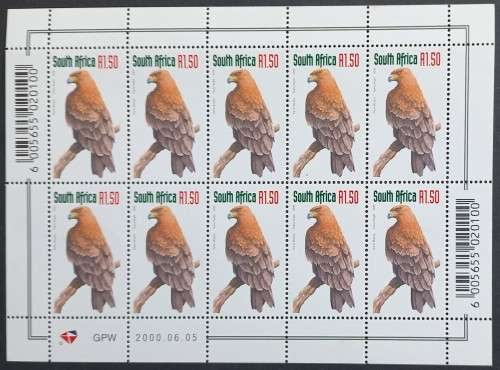 RSA - 2000 ADDT VALUE TO 6th DEFIN ISSUE - R1,50 TAWNY EAGLE - FULL SHEETLET OF 10 - UNUSED