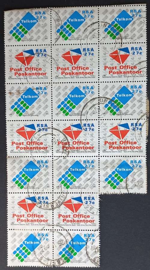 **R1 START** RSA - 1991 ESTABLISHMENT OF SAPO/TELKOM - BLOCK OF 19 - POSTALLY USED - BID PER PAIR