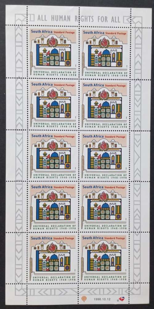 RSA - 1998 UNIVERSAL DECLARATION OF HUMAN RIGHTS - FULL SHEETLET OF 10 - UNUSED
