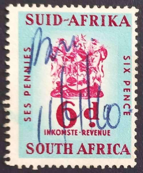 UNION - 1954-60 REVENUE - 6d BLUE/RED - SINGLE - USED