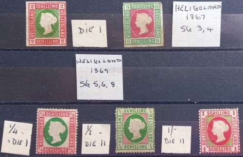 HELIGOLAND - 1867 DEFIN ISSUE - SELECTION OF FIVE SINGLES (PROBABLY REPRINTS) - UNUSED
