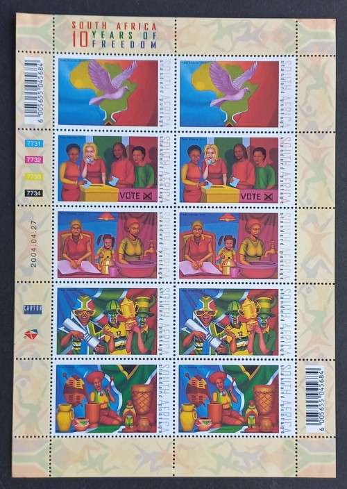 RSA - 2004 10 YEARS OF FREEDOM - FULL SHEETLET OF 10 - MNH