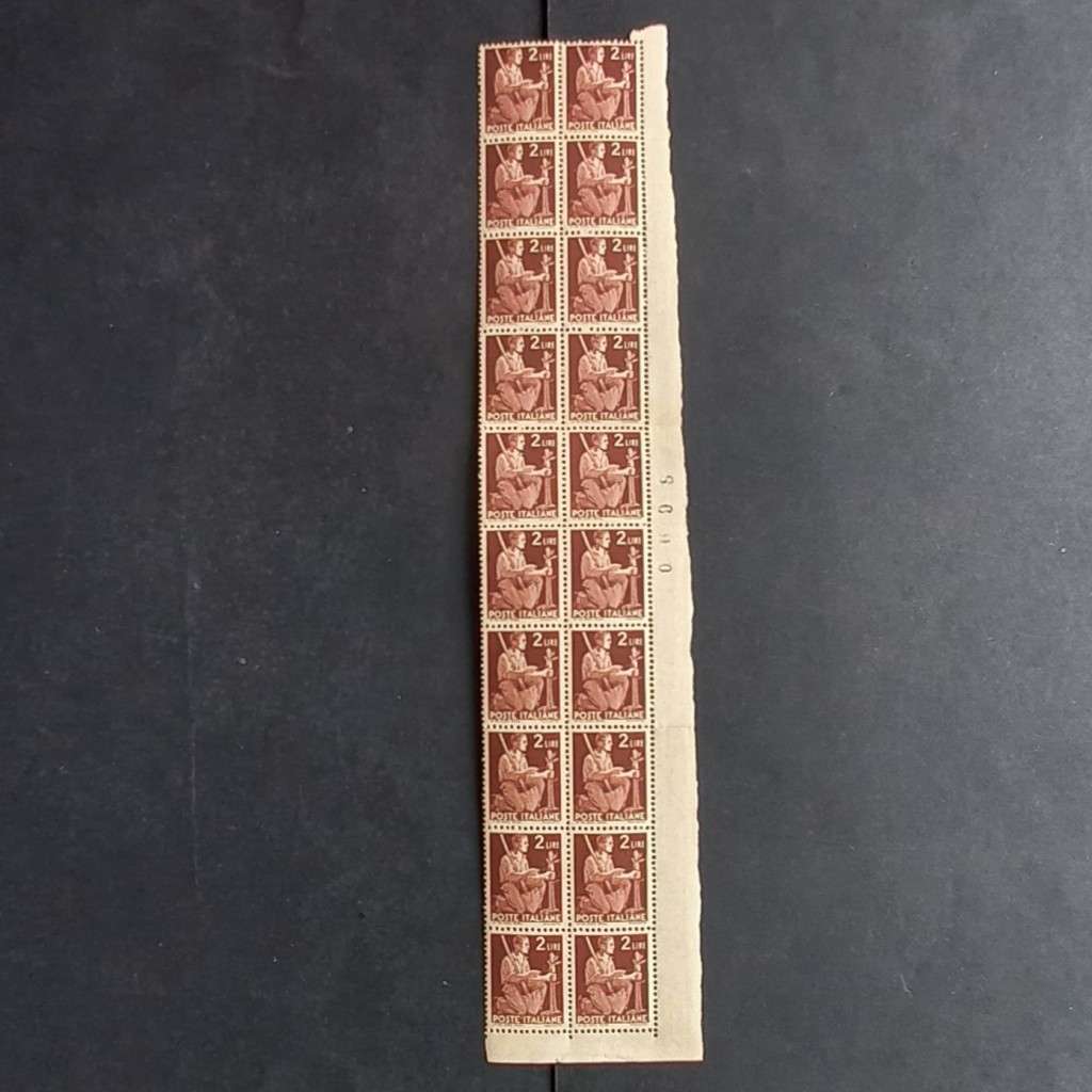 Italy - 1945 Defin Issue - 2l Brown - Marginal Block of 20 - MNH