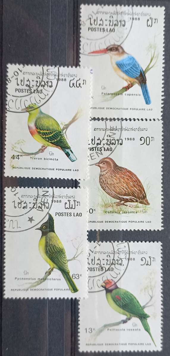 THEMATICS - LAOS - 1988 BIRDS - PART SET OF SINGLES - CTO