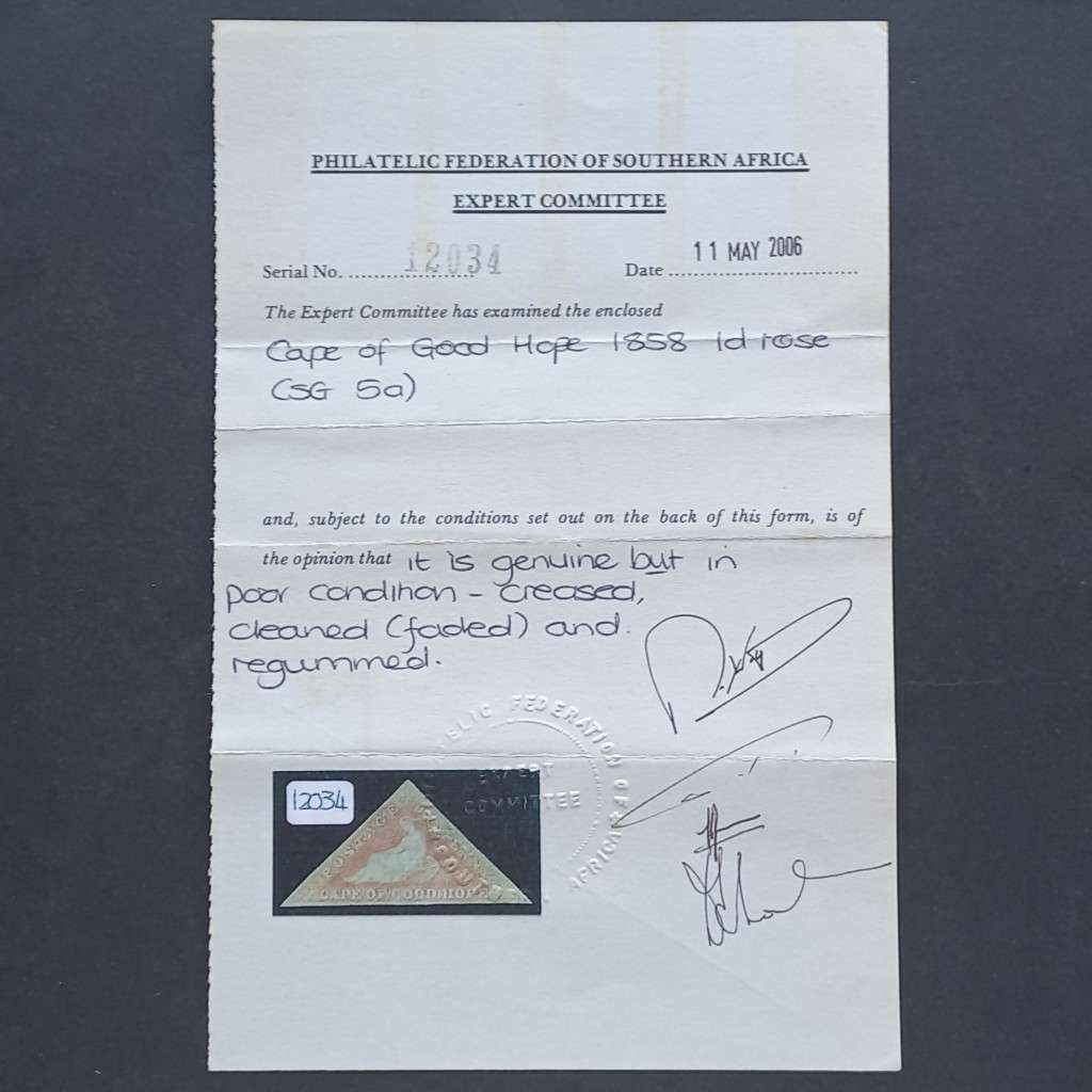 COGH - 1858 1d Pale Rose - Single - Unused with COA