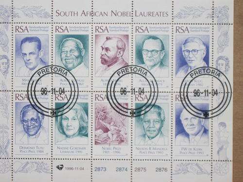 RSA - 1996 SA NOBEL LAUREATS - MINISHEET OF 10 - FD CANCELLATION