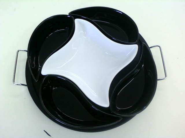 lovely 5piece serving set on wooden tray- black