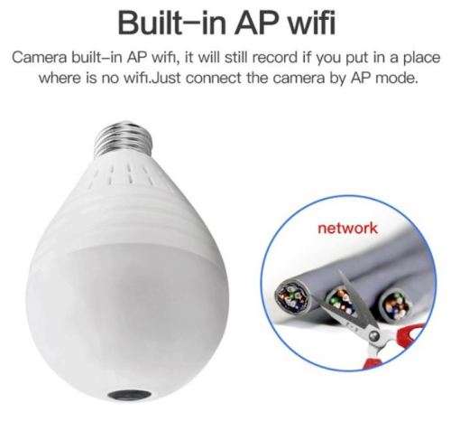 WI-FI Wireless Two-Way Intercom 360° HD Panoramic IP Bulb Camera