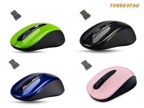 2.4GHz Slim Optical Wireless Mouse. Available in Black, Blue, Green and Pink colors.