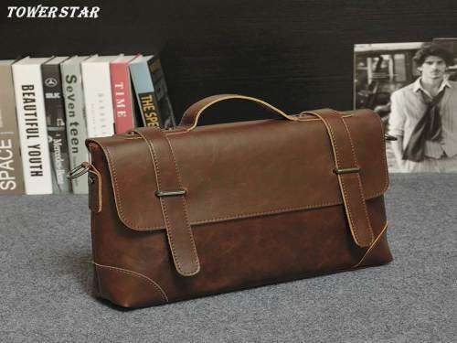 ELEGANCE MEN CRAZY HORSE PU LEATHER BUSINESS MESSENGER SHOULDER BRIEFCASE BAG