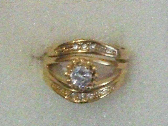 GOLD FUSION DESIGNERS 3 PIECE RING WITH SIM DIAMANTE  SIZE 9