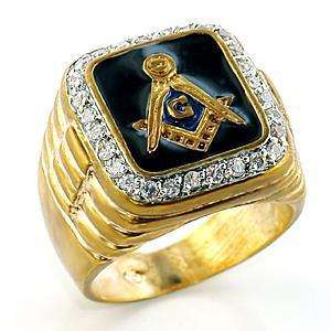 MASONIC BIG BOLD FREEMASON WITH CZ DIAM OF 2.75 CARATS GOLD RING SIZE 9