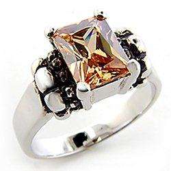 IMPORTED DESIGNER CZ RODIUM ELECTROPLATED RING WITH BROWNISH GEMSTONE SIZE 5 & 10