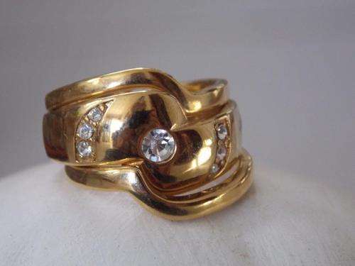 MAD OFFER!IMPORTED DESIGNER GOLD FUSION 3 PIECE RING WITH CZ DIAMANTE SIZE17&18&19 Free import costs