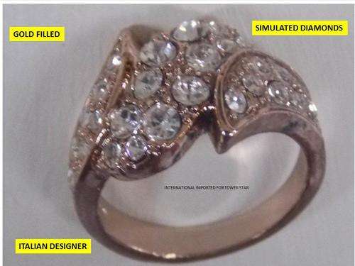 ITALIAN DESIGNER IMPORTED GOLD RING WITH SIM DIAMANTE  SIZE 18,19