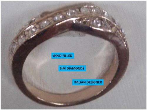 ITALIAN DESIGNER IMPORTED GOLD RING WITH SIM DIAMANTE  SIZE 16,18