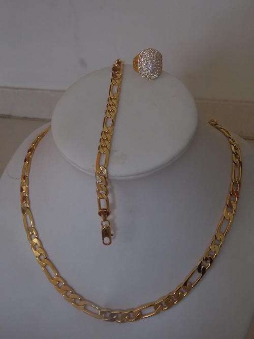 NEW!!!! IMPORTED COMBO GOLD RING,9.5mm FIGARO CHAIN+ 7mm BRACELET +RING sizes 17,18 & 20 Free import