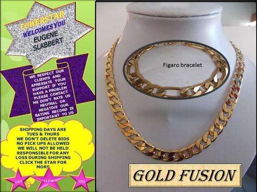 GOLD FUSION NECKLACE 7.25mm AND BRACELET HUGE 6.5 WIDE(Not plated or filled :BACK ON POPULAR DEMAND)