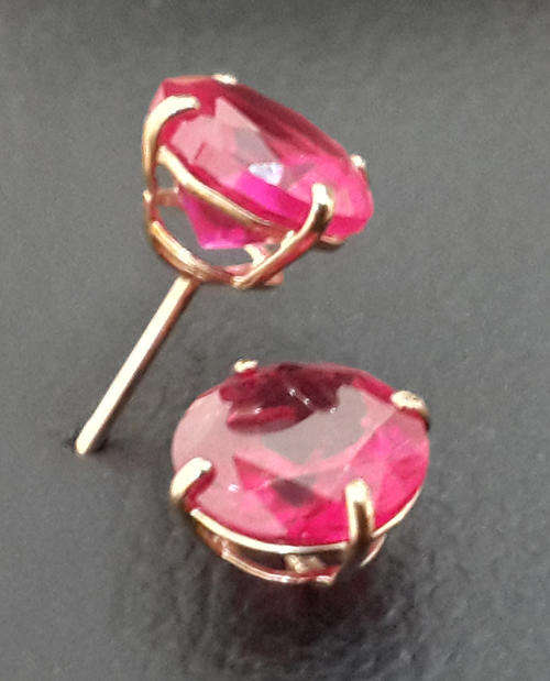 SOLID 9K GOLD STUD EARRINGS WITH AAA 6MM RED CZ STONES .84ct/STONE