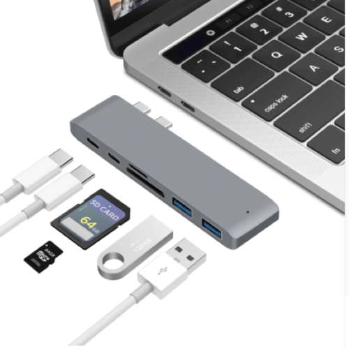 6 IN 1 USB C Hub Type C Hub SD/Micro SD Card Reader Type-C to USB3.0 with USB-C Charger