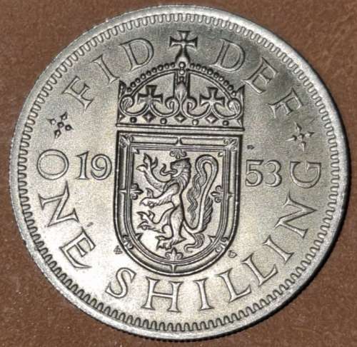 Great Britain: One Shilling  1953 | Scottish Shield, with BRITT: OMN