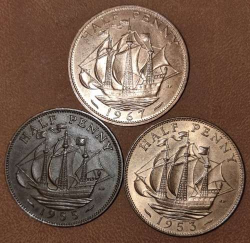 Great Britain: 3 x Half Penny, 1953, 1955 and 1967 - One bid for all 3