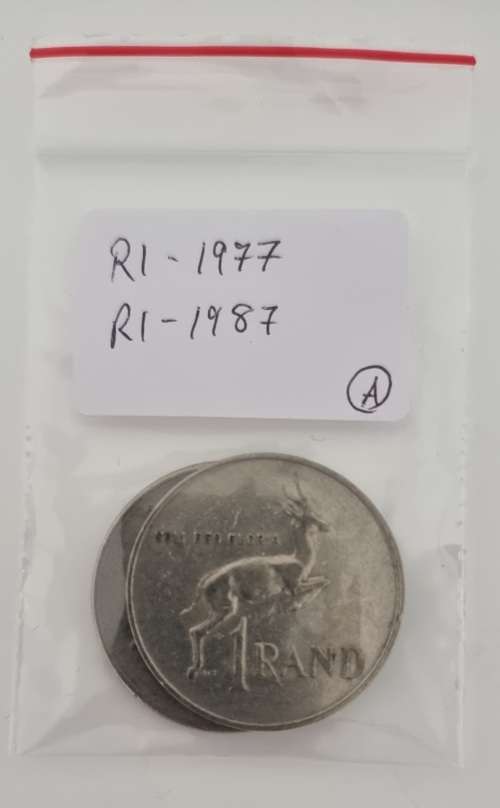 1977 and 1987 1 Rand coins  bid per coin