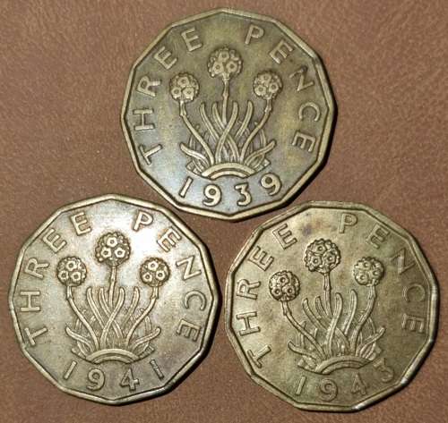 Great Britain: Three Pence x3  1939, 1941 and 1943 | One bid for All