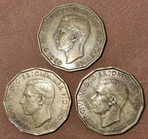Great Britain: Three Pence x3  1939, 1941 and 1943 | One bid for All