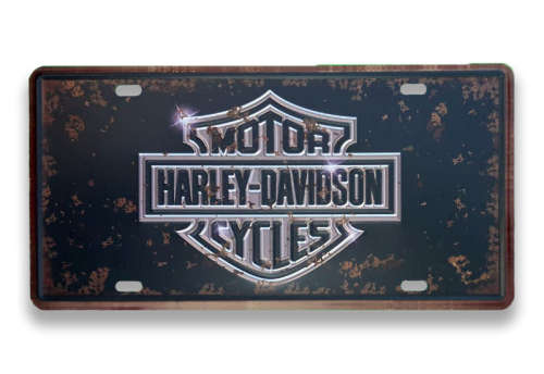 HARLEY-DAVIDSON THEMED REPLICA; EMBOSSED METAL NUMBER PLATE HANGING SIGN - NEW