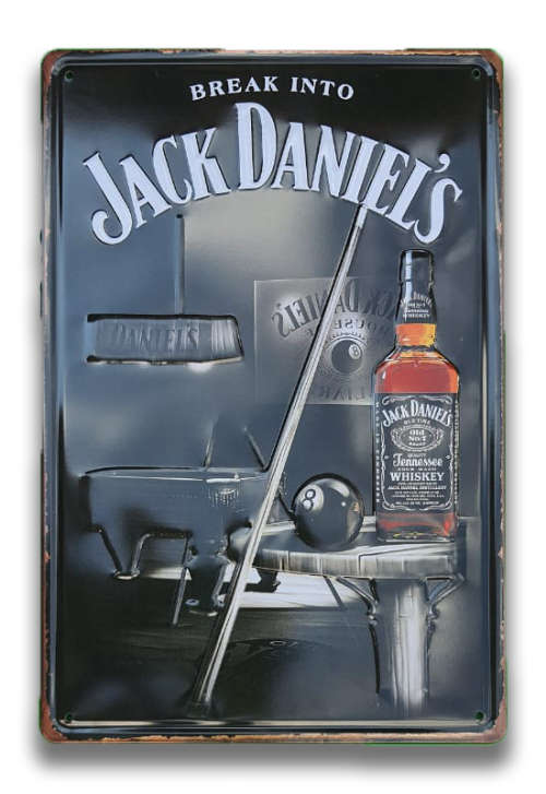 JACK-DANIEL`S THEMED, EMBOSSED METAL MEDIUM HANGING SIGN - NEW!