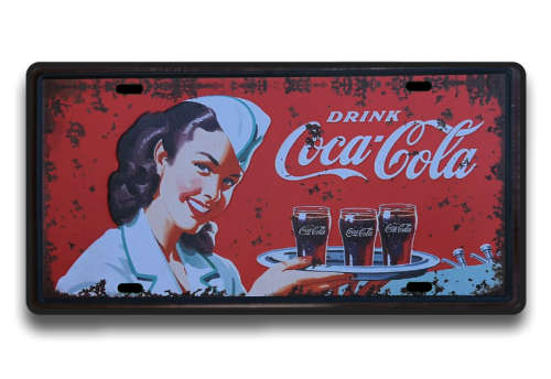 COCA-COLA  VINTAGE THEMED REPLICA; EMBOSSED METAL NUMBER PLATE HANGING SIGN - NEW