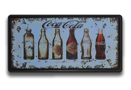 VINTAGE COCA-COLA GLASS BOTTLES THEMED REPLICA; EMBOSSED METAL NUMBER PLATE HANGING SIGN - NEW