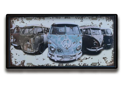 VINTAGE VOLKSWAGEN KOMBI'S THEME - EMBOSSED METAL NUMBER PLATE HANGING SIGN - NEW!
