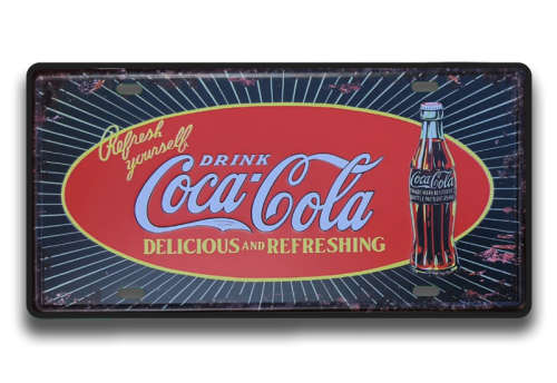 COCA-COLA VINTAGE THEME, EMBOSSED METAL NUMBER PLATE HANGING SIGN - NEW!