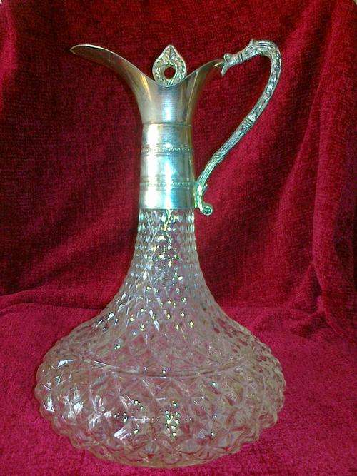 EXQUISITE CUT GLASS & SILVER PLATED SHIPPING DECANTER