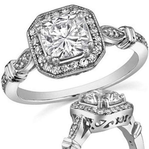 *SALE* 2.04ct Cushion Moissanite Bella Halo Engagement Ring set in 14k WHITE GOLD