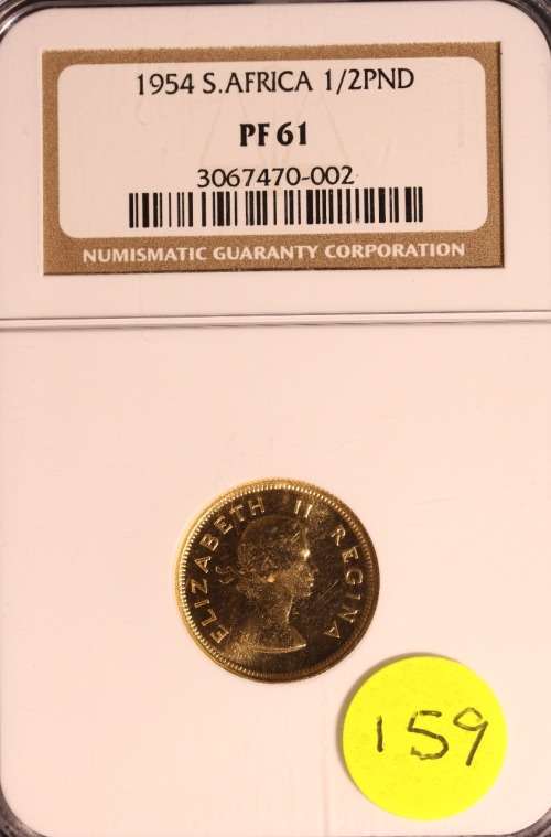 1954 Gold Ten Shillings (Half Pound) PF61