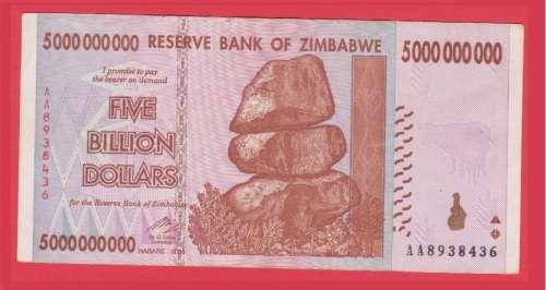 Zimbabwe 5 Billion Dollars UNC