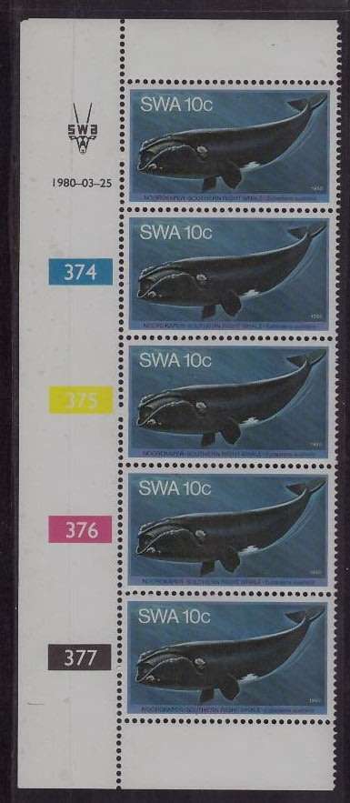 South West Africa - Whales 1980 10c Strip UMM CV R81.00