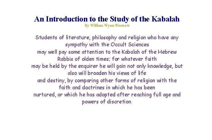 Introduction to the Stydy of the Kabalah