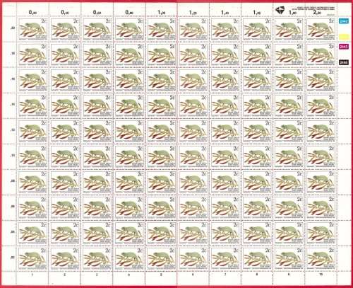 South Africa Endangered Fauna 1993 1c and 2c Full Sheets of 100 UMM Folded (Great Sheets)