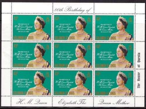 Solomon Islands The 80th Anniversary of the Birth of The Queen Mother 1980  CV R140+