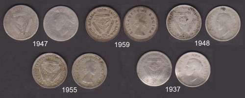 South Africa 5 x 3Pince Silver Cions (Bid per Coin)